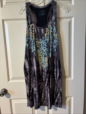 Soma Cool Days Black Tie-Dye Midi Dress with Teal & Mustard Leopard Accent